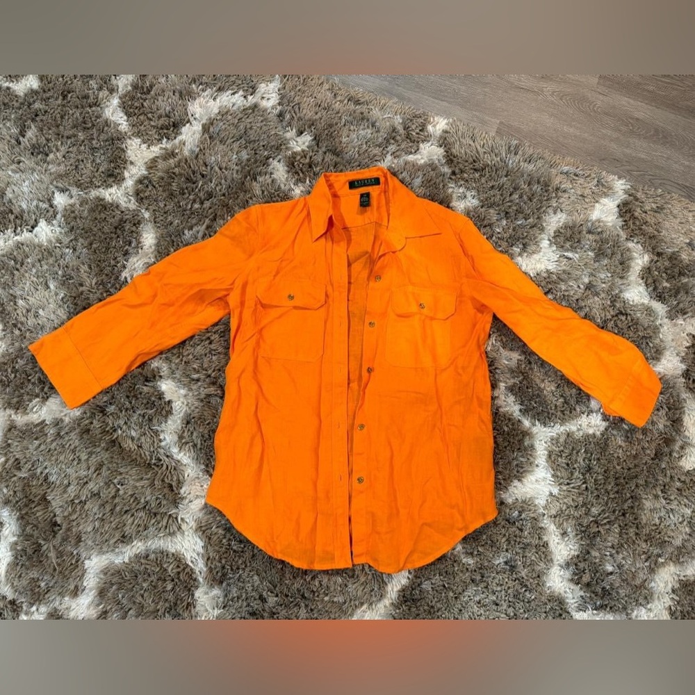 Bundle of two Ralph Lauren linen shirts (orange and blue)